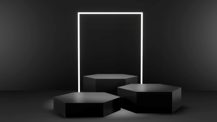 Dark studio with illuminated platforms